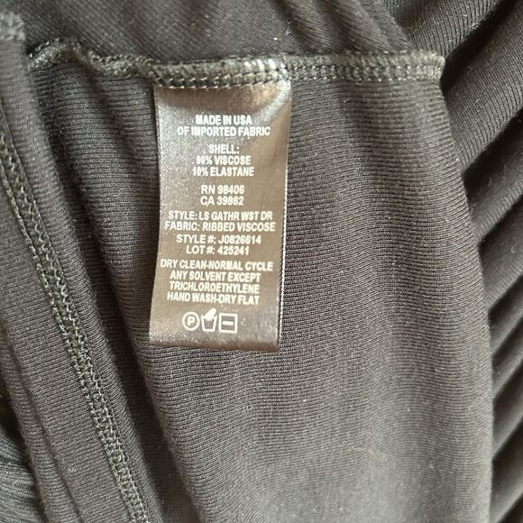 Theory Long Sleeve Round Neck Gathered Ruched Sides Black Jersey Dress Sz M - Picture 10 of 11